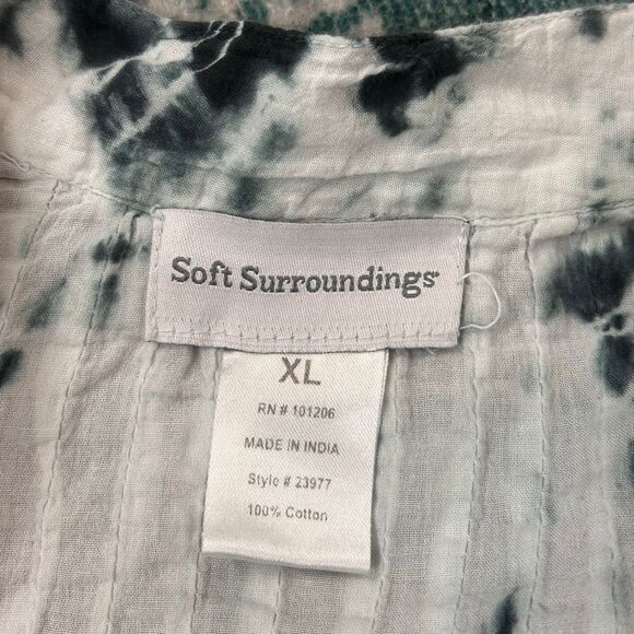 Soft Surroundings Marbella Dress XL Blue Navy Pintuck Ruffle Cotton Tie Dye boho - Picture 8 of 12